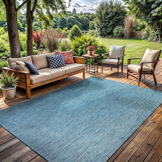 Washable Indoor Outdoor Rug Weather Resistant Carpet Modern Solid for Porch Deck Balcony Backyard Patio Rug 6x9 Aqua Blue