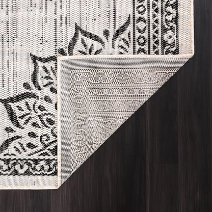CAMILSON Outdoor Rug, 5x7 Medallion White Black Modern Area Rugs for Indoor and Outdoor Patios, Kitchen and Hallway Mats, Washable Porch Deck Outside Carpet (Medallion White, 5 x 7)