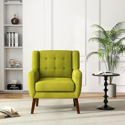 UIXE Accent Chairs Set of 2, Modern Upholstered Arm Chair, Mid-Century Club Armchair Comfy Single Lounge Sofa Button Tufted Living Room Reading Seat Bedroom Side Sitting for Home Office,Green