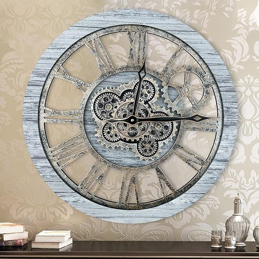 HOIBAI Wall Clock, Clocks for Living Room Decor 20 Inch Big Moving Gears Clock Farmhouse Vintage Rustic Wall Clock for Home Bedroom House Kitchen Wall Decor