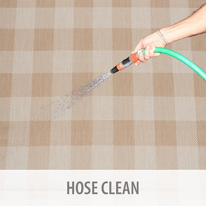 CAMILSON Outdoor Rug - Modern Area Rugs for Indoor and Outdoor Patios, Kitchen and Hallway mats - Easy Cleaning Non Shedding Washable Outside Carpet (8x10, Buffalo - Beige/White)