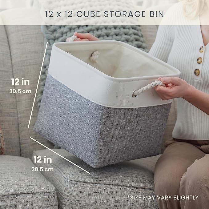 OrganiHaus 12x12 Cube Storage Bins 4 Pack, Foldable Cube Storage Organizer w/ Rope Handles, Collapsible Fabric Bins for Toys, Clothes & Closet Organization, Fabric Square Baskets - Black/White