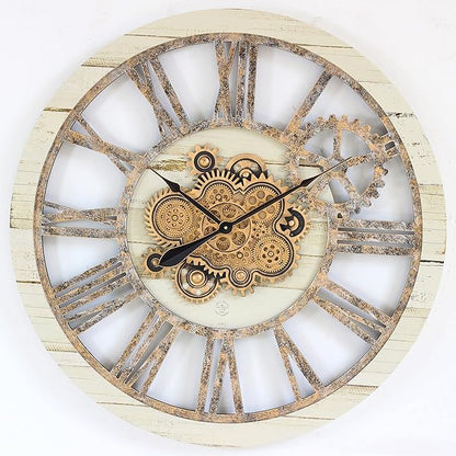 The Gears Clock 36'' Inch Real Moving Gear Wall Clock Vintage Industrial Oversized Rustic Farmhouse (Desert Beige)