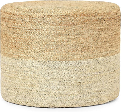 REDEARTH · Cylindrical Pouf Foot Stool Ottoman - Jute Braided Pouffe Poof Accent Sitting Footrest for Living Room, Bedroom, Nursery, Patio, Lounge & Other Rooms (Natural Ivory, 18"x18"x14")