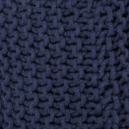 REDEARTH Cylindrical Pouf Ottoman -Hand Knitted Poof Pouffe Accent Chair Seat Footrest for Living Room, Bedroom, Nursery, kidsroom, Patio, Gym; 100% Cotton (16x16x16; Navy Blue)