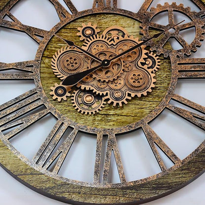 The Gears Clock 36'' Inch Real Moving Gear Wall Clock Vintage Industrial Oversized Rustic Farmhouse (Gold Antique)
