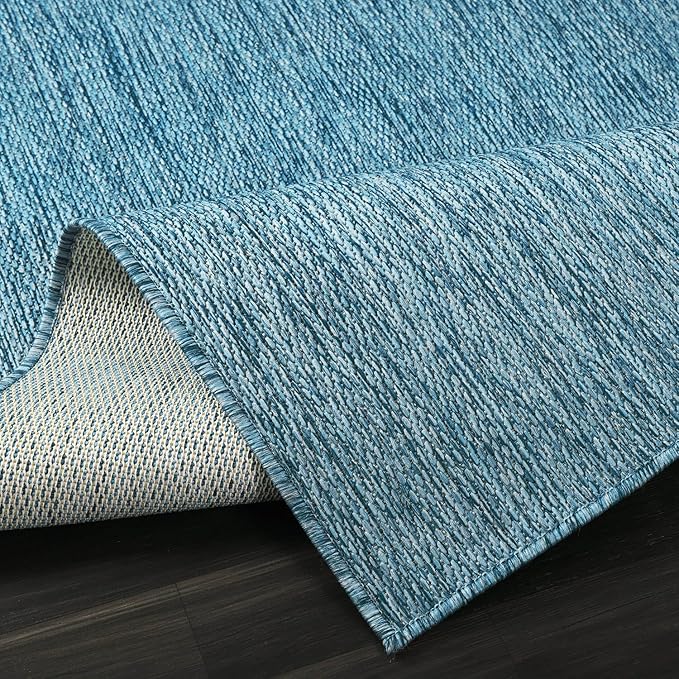 Washable Indoor Outdoor Rug Weather Resistant Carpet Modern Solid for Porch Deck Balcony Backyard Patio Rug 6x9 Aqua Blue