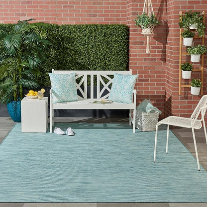 Nourison Positano Indoor/Outdoor Aqua 10' x 14' Area Rug, Easy Cleaning, Non Shedding, Bed Room, Living Room, Dining Room, Backyard, Deck, Patio (10x14)