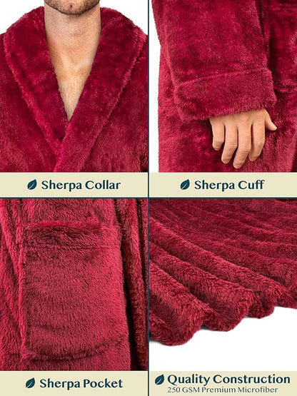 PAVILIA Mens Soft Robe, Plush Fluffy Fleece Bathrobe Men, Long Sherpa Shaggy Spa Robe