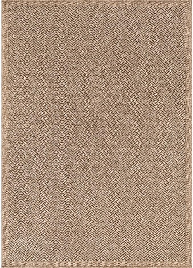 CAMILSON Easy Jute Rug 10x14, Indoor Outdoor Natural Color Fiber Area Rugs for Living Room Patio and Kitchen Rug Herringbone Woven Design Easy-Cleaning Washable Outside Carpet Alfombras 10 x 14