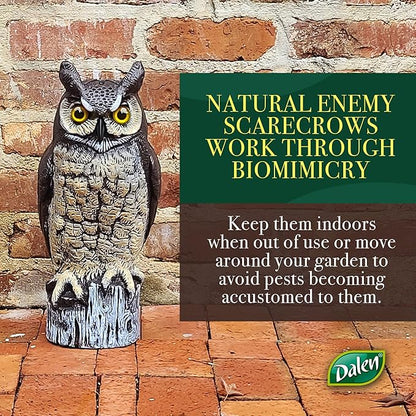 Dalen Large Fake Owl Decoy to Scare Birds Away - Garden Scarecrow Provides Natural Pest Control - 16" Tall - Great Horned Owl