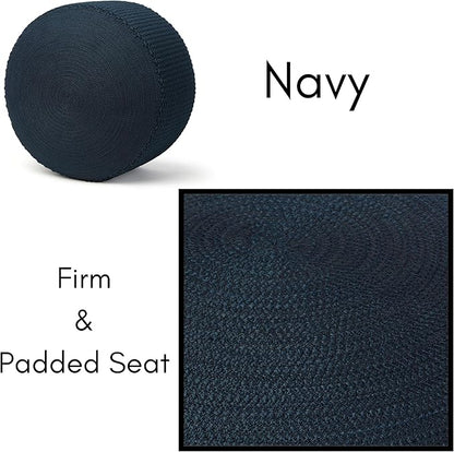 BIRDROCK HOME Outdoor Pouf Ottoman | Hand Woven Waterproof Foot Stool with Bead Bag Filling | Boho Foot Rest for Patio, Living Room, Porch & Outdoor Seating | Lightweight, Soft Stuffed Chair | Navy