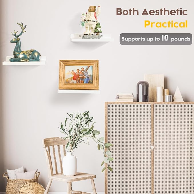 Small Floating Shelves for Wall,5x8.5 Inches Wall Shelf Set of 3,Display Shelf for Bedroom, Bathroom, Kitchen Decor (White)