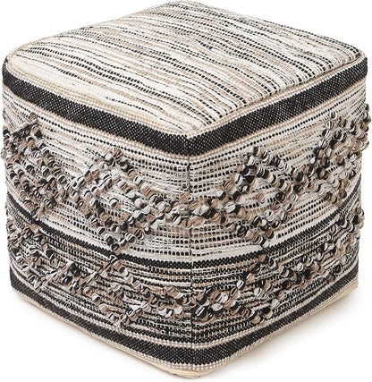 REDEARTH · Tufted Pouf Ottoman with Filler Textured Storage Cube Bean Bag Pouffe Footrest for Indoor; 100% Cotton (17.5"X17.5"X17.5", Black Jasper)