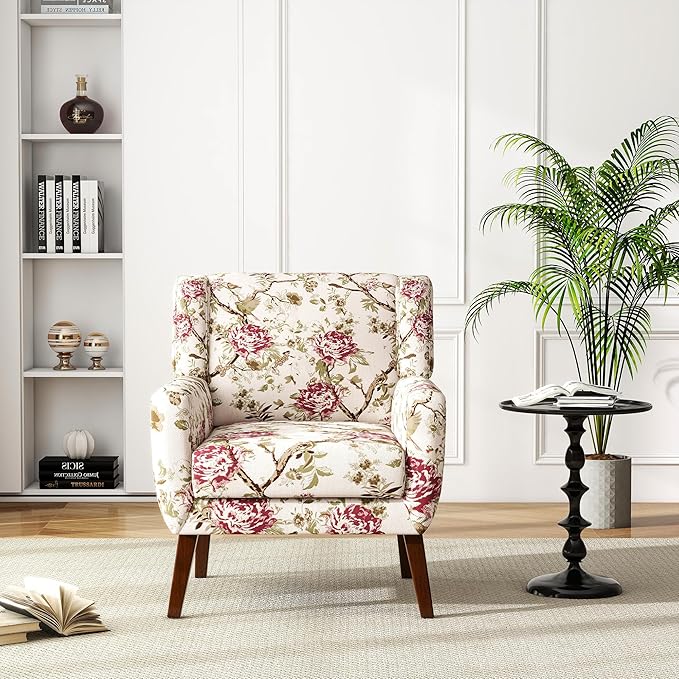 UIXE Floral Accent Chair, Modern Upholstered Armchair in Fabric for Living Room, Comfy Club Arm Chairs Single Sofa Button Tufted Bedroom Reading Seat - Pattern Floral, Set of 2