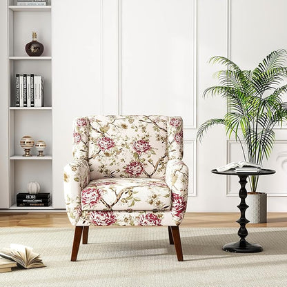 UIXE Floral Accent Chair, Modern Upholstered Armchair in Fabric for Living Room, Comfy Club Arm Chairs Single Sofa Button Tufted Bedroom Reading Seat - Pattern Floral, Set of 2