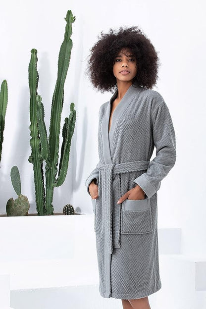 Organic Turkish Cotton Terry Hooded Kimono Bathrobe, Robe for Women