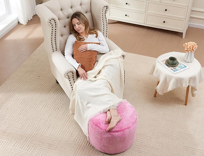 Round Storage Ottoman Bench 20"x15" Round Ottoman Cover with Foam Floor Chair Farmhouse Puff Ottom Pouf Stool for Bedroom Soft Large Pouf Ottom Purple Foot Stool Ottom for Accent Chair