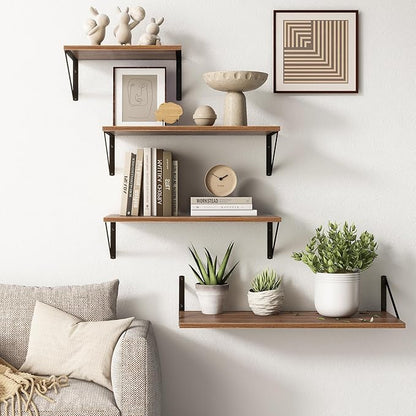 Deep Walnut Floating Shelves for Wall, 24"W x 10"D Wall Shelves Set of 2, 10 Inch Deep Floating Shelf with Brackets, Wide Display & Storage Shelves for Books, Living Room, Kitchen, Bathroom