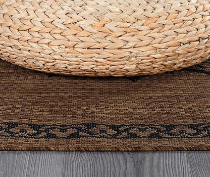CAMILSON Outdoor Rug, 9x12 Medallion Nut Brown Black Modern Area Rugs for Large Indoor and Outdoor Patios, Kitchen and Hallway Mats, Washable Porch Deck Outside Carpet (Nut Brown Black, 9 x 12)