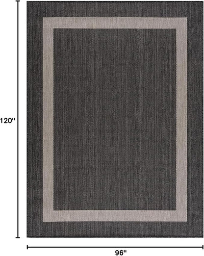 CAMILSON Outdoor Rug 8x10,Modern Outside Rugs for Patios Porches Waterproof Durable Washable Non-Shedding, Easy-to-Clean Indoor Outdoor Area Carpet (8 x 10, Bordered - Dark Gray/Light Gray)