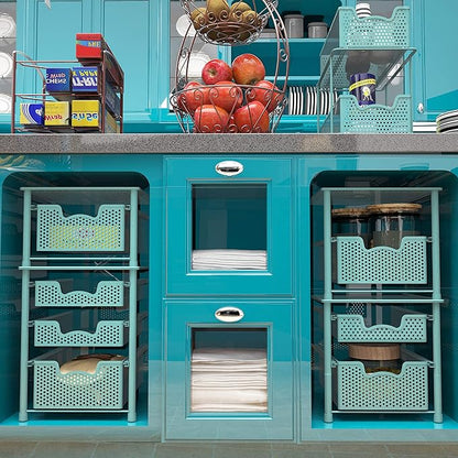 Simple Houseware Stackable Under Sink Cabinet Sliding Basket Organizer Drawer, Turquoise
