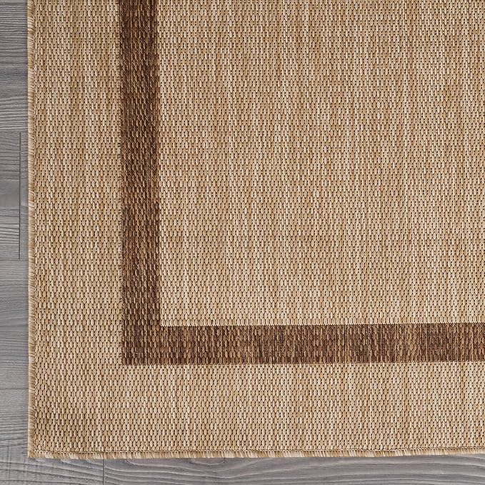 Bordered Outdoor Rug 10x14 Washable Outside Carpet for Indoor Patio Porch Waterproof Easy Cleaning Non Shedding Area Rugs Jute Beige - Nut Brown 10 x 14