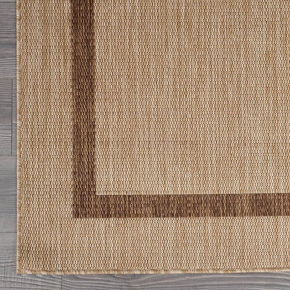 Bordered Outdoor Rug 6x9 Washable Outside Carpet for Indoor Patio Porch Waterproof Easy Cleaning Non Shedding Area Rugs Jute Beige - Nut Brown 6 x 9