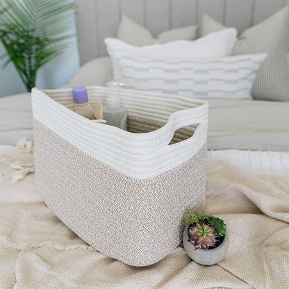 OrganiHaus Set of 3 Woven Storage Baskets for Organizing, Cotton Rope Organizer Bins for Shelves, Closet & Nursery, Dog Toy Basket, Decorative Bins for Toys, Towels & Books - 15x10x9, Light Honey