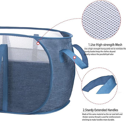 Pop Up Laundry Hamper，with Durable Handles collapsible laundry basket，Easy to Open and Fold for college Dorm,kids room，travel (black+blue)…