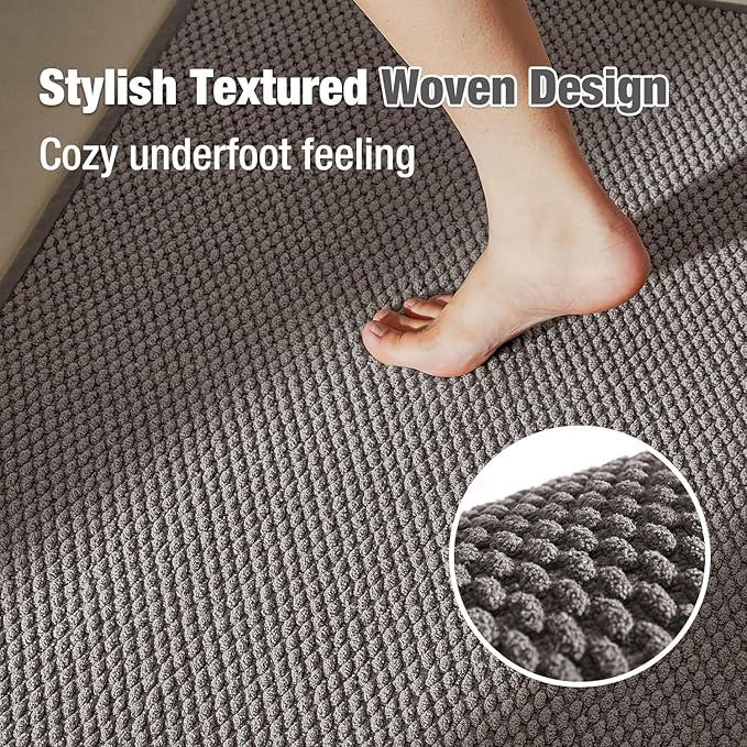 Bathroom Rugs Non Slip Washable, Super Absorbent Thin Bath Mat Small Quick Dry Low Pile Bathroom Rug, Light Grey 16" x 24" / 1'4" x 2'