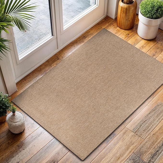 CAMILSON Easy Jute Rug 2x3, Indoor Outdoor Natural Color Fiber Area Rugs for Living Room and Kitchen Rug, Solid Boho Woven Design, Easy-Cleaning, Washable Outside Carpet Alfombras (2 x 3)