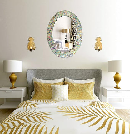 Bohemian Rainbow Wall Mirror -Glass Mosaic Decorative Wall Mirror, Multi Color Spectrum Wall Mountable, Oval Multi-Color Framed Mirror (32 in. x 24 in.)