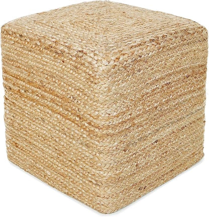 REDEARTH · Cube Pouf Foot Stool Ottoman - Jute Braided Pouffe Poof Accent Sitting - Set of 2 Footrest for The Living Room, Bedroom, Nursery, Patio, Lounge, Office - 14.5”x14.5”x16” - Natural