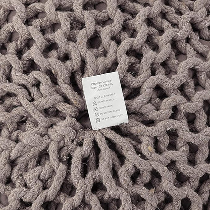 REDEARTH Round Pouf Foot Stool Bean Bag Ottoman - Hand Knitted Boho Pouffe - Home Decor Poof - Stuffed Foot Rest for Living Room - Nursery - Bedroom - Patio (19.5"x19.5"x14") - Taupe