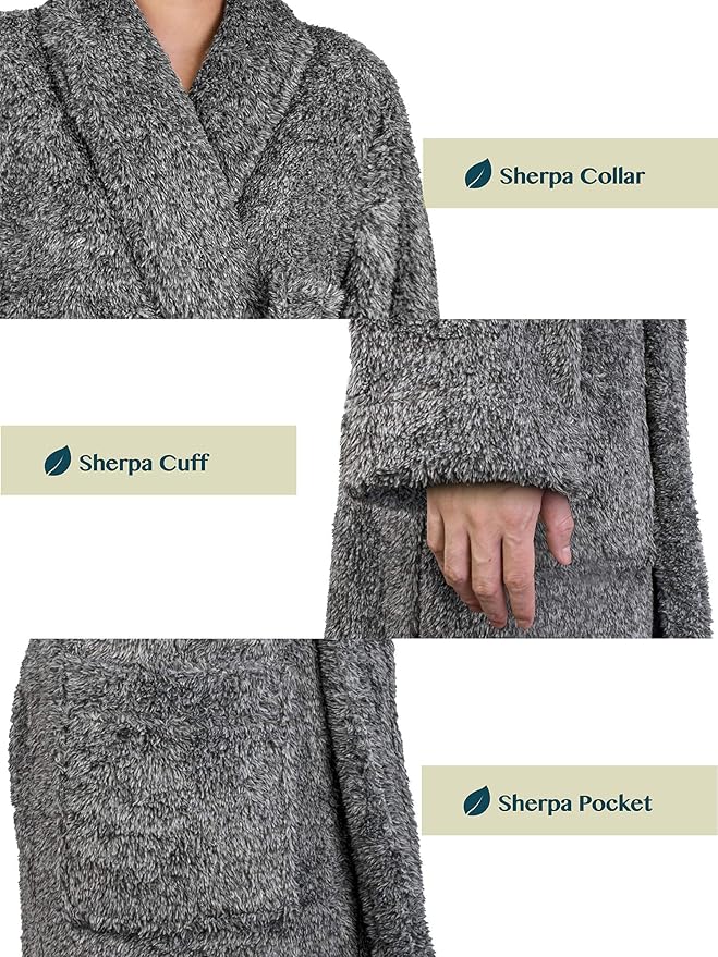 PAVILIA Mens Soft Robe, Plush Fluffy Fleece Bathrobe Men, Long Sherpa Shaggy Spa Robe
