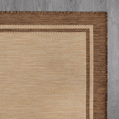 CAMILSON Outdoor Rug 5x7 Bordered Natural Brown Modern Area Rugs for Indoor and Outdoor Patios, Kitchen and Hallway Mats, Washable Porch Deck Outside Carpet (Border Jute, 5 x 7)