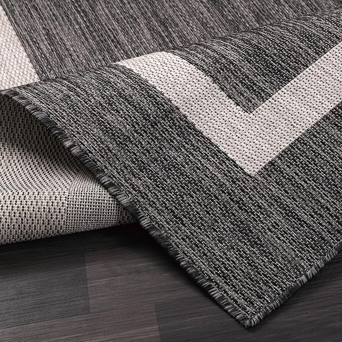 Bordered Outdoor Rug 8x10 Washable Outside Carpet for Indoor Patio Porch Waterproof Easy Cleaning Non Shedding Area Rugs Gray 8 x 10