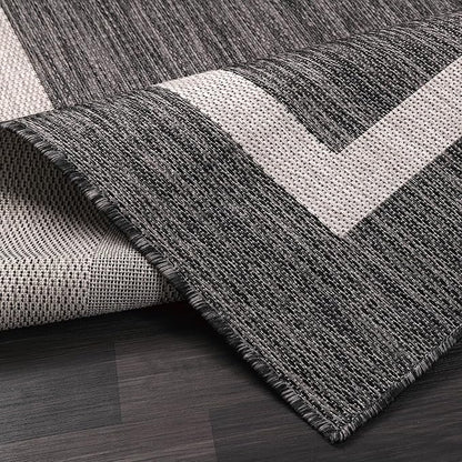 Bordered Outdoor Rug 9x12 Washable Outside Carpet for Indoor Patio Porch Waterproof Easy Cleaning Non Shedding Area Rugs Gray 9 x 12