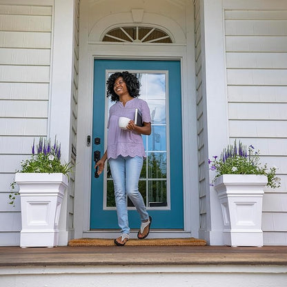 Step2 Atherton Square Planter, Large Planters for Outdoor Plants, Gardening and Flower Pot for Patio or Porch, Efficient Drainage, Durable Plastic, Classic White