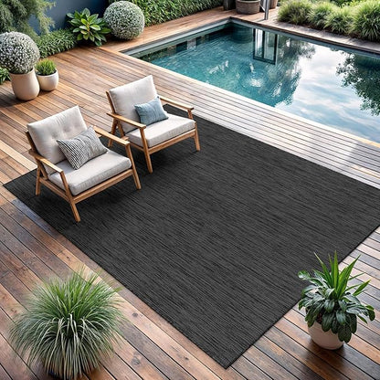 CAMILSON Outdoor Rug 9x12 Modern Area Rugs for Large Indoor and Outdoor Patios and Porches - Waterproof, Washable, Non-Shedding, Easy-to-Clean Outside Carpet (9 x 12, Solid - Dark Gray)