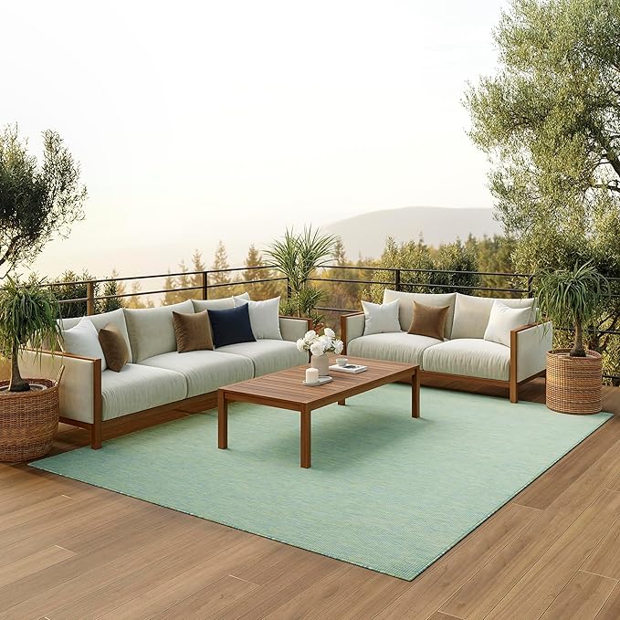 Nourison Positano Indoor/Outdoor Blue/Green 7' x 10' Area Rug, Easy Cleaning, Non Shedding, Bed Room, Living Room, Dining Room, Backyard, Deck, Patio (7x10)