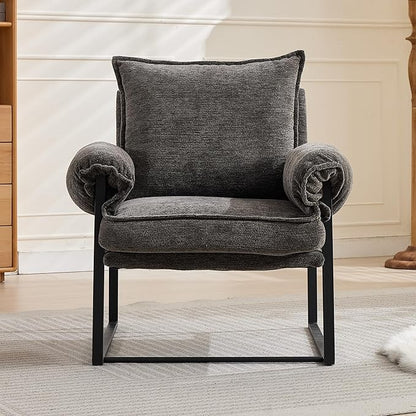 YISHENG Accent Chair with 6-Angle Adjustable Backrest, Chenille Fabric Living Room Chair Upholstered Lounge Chair, Modern Chair Cozy Reclining Chair for Reading Room, 1PC Gray