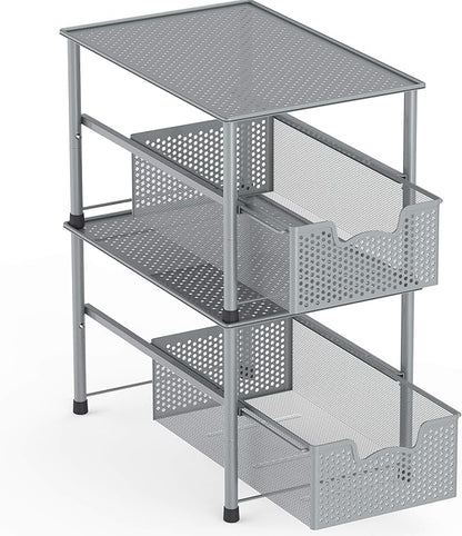 Simple Houseware Stackable Under Sink Cabinet Sliding Basket Organizer Drawer, Silver