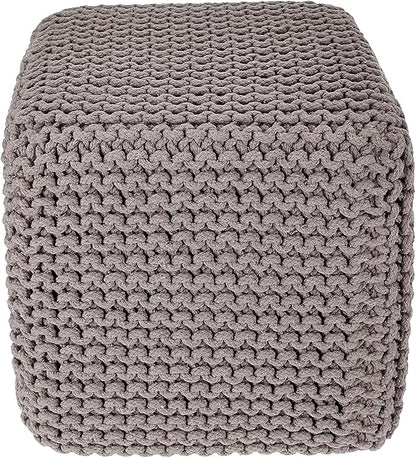 REDEARTH Cube Hand Knitted Pouf - Foot Stool Ottoman - Cord Boho Pouffe - Poof Accent Stuffed Table or Footrest for Living Room - Nursery - Bedroom - Patio - 100% Cotton (16" x 16" x 16") - Taupe