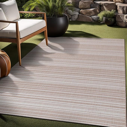 Stripe Outdoor Rug 10x14 Washable Outside Carpet for Indoor Patio Porch Waterproof Easy Cleaning Non Shedding Area Rugs Beige 10 x 14