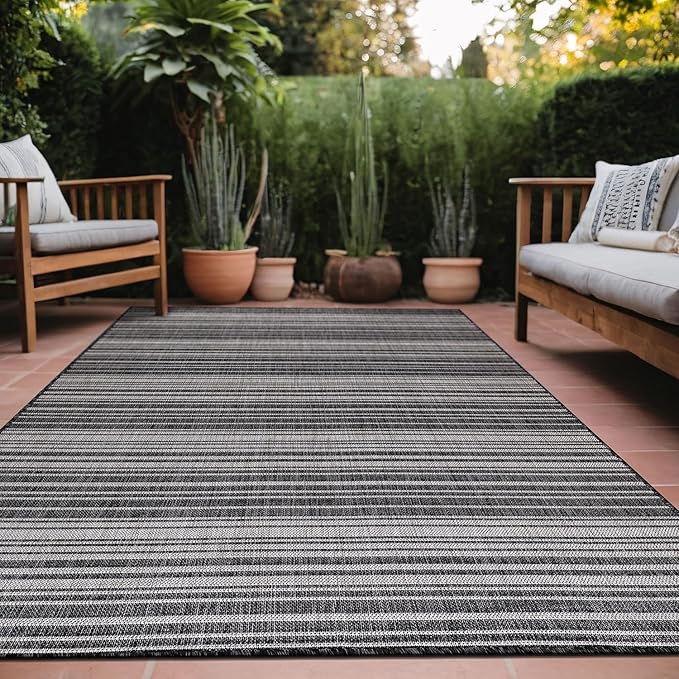 Stripe Outdoor Rug 6x9 Washable Outside Carpet for Indoor Patio Porch Waterproof Easy Cleaning Non Shedding Area Rugs Dark Gray 6 x 9