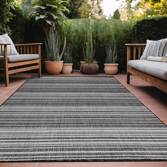 Stripe Outdoor Rug 10x14 Washable Outside Carpet for Indoor Patio Porch Waterproof Easy Cleaning Non Shedding Area Rugs Dark Gray 10 x 14