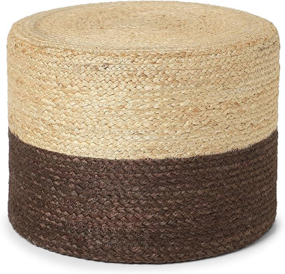 REDEARTH · Cylindrical Pouf Foot Stool Ottoman - Jute Braided Pouffe Poof Accent Sitting Footrest for Living Room, Bedroom, Nursery, Patio, Lounge & Other Rooms (Natural Acorn, 18"x18"x14")