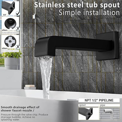 Shower Fixtures, Black Shower Faucet Set with 6 Inch Matte Black Shower Head and Tub Spout, Black Shower Head and Handle Set (Valve Included)